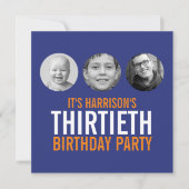 Dunkelblau orange 30. Foto Geburtstag Einladung (Vorderseite)