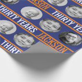 Dunkelblau orange 30. Foto Geburtstag Geschenkpapier (Ecke)