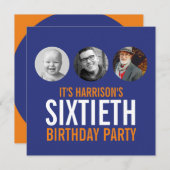 Dunkelblau orange 60. Foto Einladung zum Geburtsta (Vorne/Hinten)