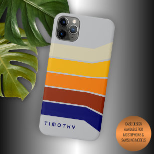 Dunkelblau-orange-weiße Streifen Muster auf grau Case-Mate iPhone Hülle