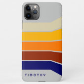 Dunkelblau-orange-weiße Streifen Muster auf grau iPhone Hülle (Rückseite)