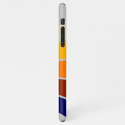 Dunkelblau-orange-weiße Streifen Muster auf grau iPhone Hülle (Linke Seite)