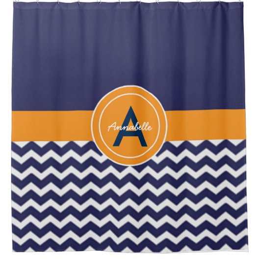 Dunkelblau Orange Zickzack Duschvorhang (Vorderseite)