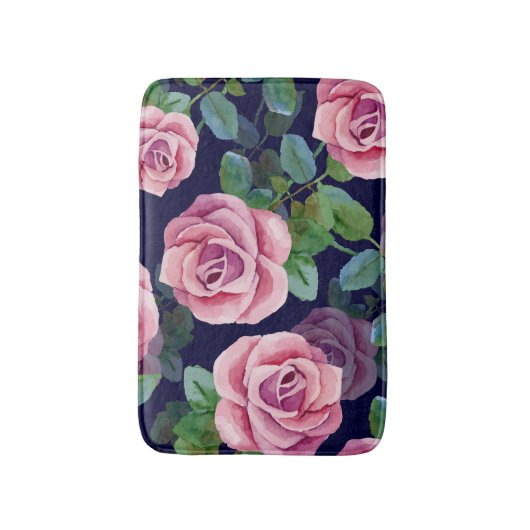 Dunkelblau, rosa Rosen Wasserfarbe. Badematte (Vorderseite Vertikal)
