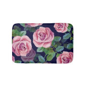 Dunkelblau, rosa Rosen Wasserfarbe. Badematte (Vorderseite)
