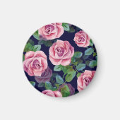 Dunkelblau, rosa Rosen Wasserfarbe. Magnet (Vorne)