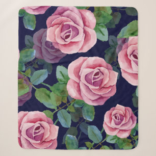 Dunkelblau, rosa Rosen Wasserfarbe. Sherpadecke