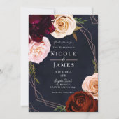 Dunkelblau & Rose Gold Moderne Rustikale Blumenhoc Einladung (Vorderseite)