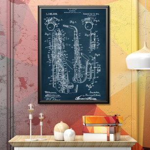 Dunkelblau   Saxophon - Patent Poster