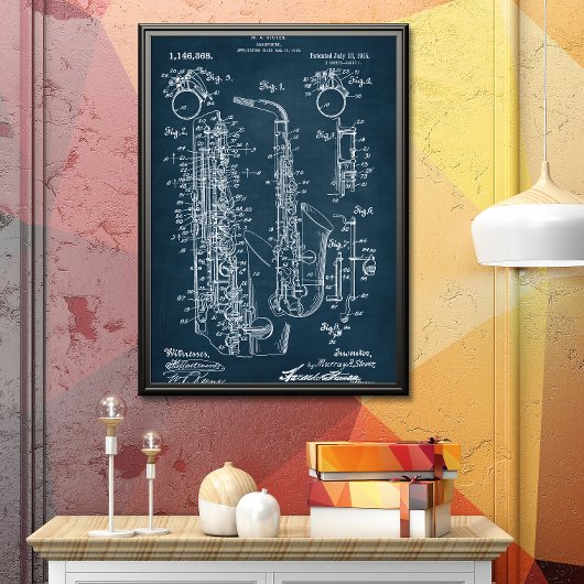 Dunkelblau | Saxophon - Patent Poster