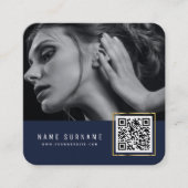 Dunkelblau scannierbarer Strichcode QR-Foto  Quadratische Visitenkarte (Vorderseite)