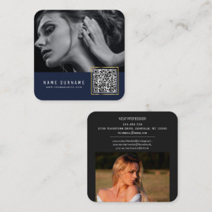 Dunkelblau scannierbarer Strichcode QR-Foto  Quadratische Visitenkarte
