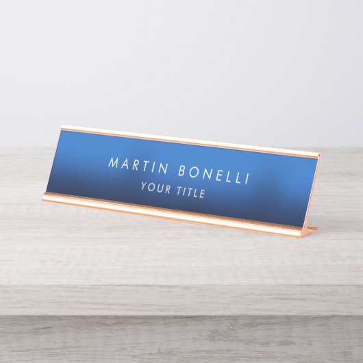 Dunkelblau Schwarz Moderne Minimalistisch Schlicht Schreibtischnamensplakette (Vorderseite )