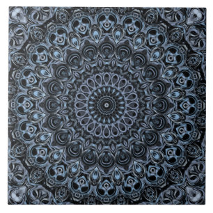 Dunkelblau-schwarzes Mandala-Musterdesign Fliese