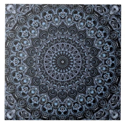 Dunkelblau-schwarzes Mandala-Musterdesign Fliese (Vorderseite)