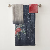Dunkelblau Snowy Weihnachtsballs Holly Badhandtuch Set (Insitu)