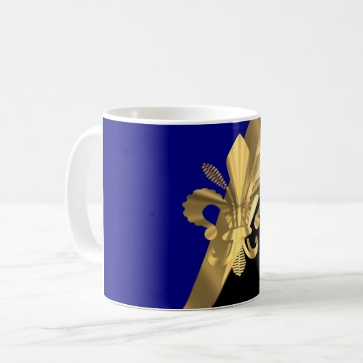 Dunkelblau u. gold Fleur de Lys Kaffeetasse (Vorderseite Links)