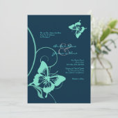 Dunkelblau und Aquamariner Schmetterling Einladung (Stehend Vorderseite)