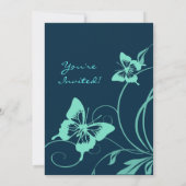 Dunkelblau und Aquamariner Schmetterling Einladung (Rückseite)