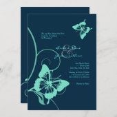 Dunkelblau und Aquamariner Schmetterling Einladung (Vorne/Hinten)