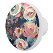 Dunkelblau und blau rosa Aquarellfarben Blumenchor Keramikknauf (Rechts)