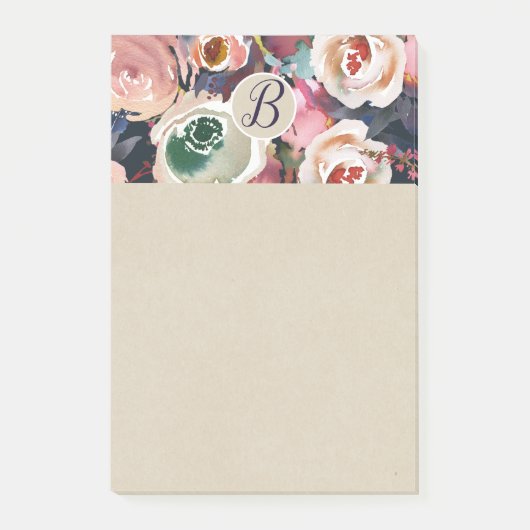 Dunkelblau und blau rosa Aquarellfarben Blumenchor Post-it Klebezettel (Vorderseite)