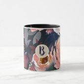 Dunkelblau und blau rosa Aquarellfarben Blumenchor Tasse (Zentrum)