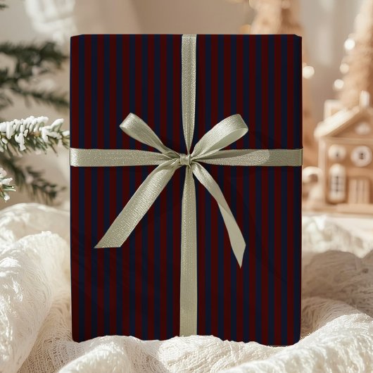 Dunkelblau und Burgunderrot gestreift Geschenkpapier