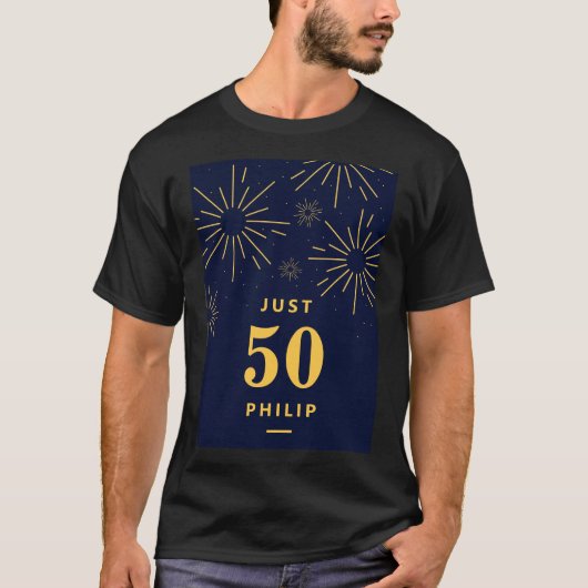 Dunkelblau und gelb Feuerwerk 50 Jahre alt T-Shirt (Vorderseite)