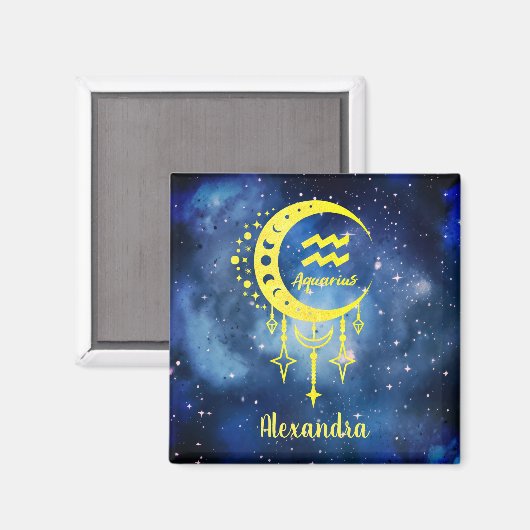 Dunkelblau und Gelb Individuelle Name Aquarius Mag Magnet (Vorderseite/Rückseite)
