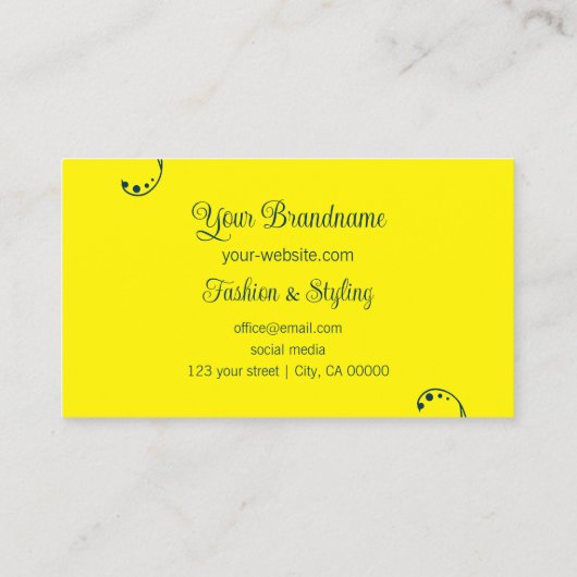 Dunkelblau und Gelb Verziert mit Portrait-Foto Visitenkarte (Rückseite)