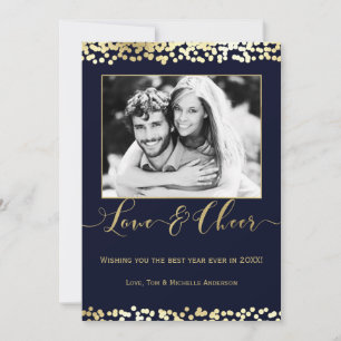 Dunkelblau und Gold LIEBE & FREUDE Neujahrsfoto Feiertagskarte