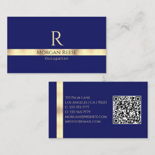 Dunkelblau und Gold, QR-Code und Monogramm generie Visitenkarte