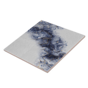 Dunkelblau und goldene Aquarellfarben Fliese