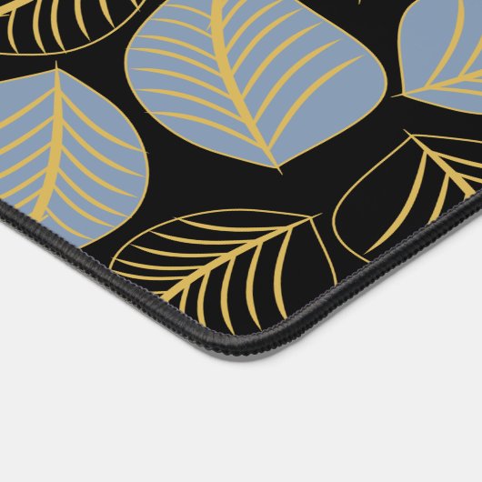 Dunkelblau und goldfarbene Blätter auf schwarz Schreibtischunterlage (Ecke)