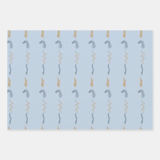 Dunkelblau und goldgelb blühende Doodles in blau Geschenkpapier Set (Vorderseite 3)