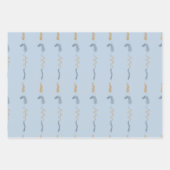 Dunkelblau und goldgelb blühende Doodles in blau Geschenkpapier Set (Vorderseite)