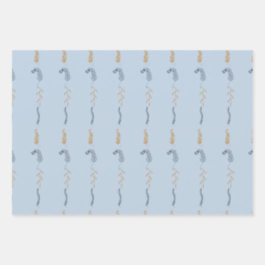 Dunkelblau und goldgelb blühende Doodles in blau Geschenkpapier Set (Vorderseite)