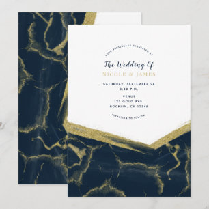 Dunkelblau und Goldmarmor Chic Moderne Hochzeit Einladung