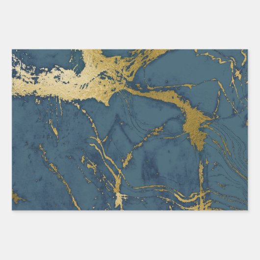 Dunkelblau und Goldmarmor Geschenkpapier Set (Vorderseite 3)