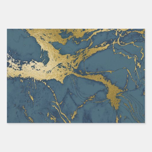 Dunkelblau und Goldmarmor Geschenkpapier Set (Vorderseite 2)