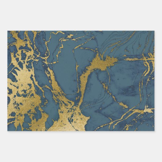Dunkelblau und Goldmarmor Geschenkpapier Set (Vorderseite)