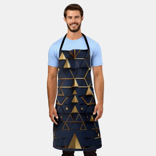 Dunkelblau und Goldpyramide Kunst Schürze (Getragen)