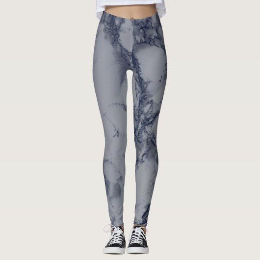 Dunkelblau und graue Marmortextur Leggings (Vorderseite)