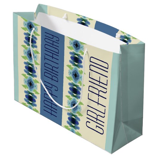 Dunkelblau und hellblau Gemustert Große Geschenktüte (Rückseite Schrägansicht)