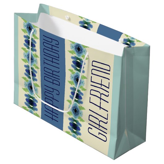 Dunkelblau und hellblau Gemustert Große Geschenktüte (Vorderseite Schrägansicht)