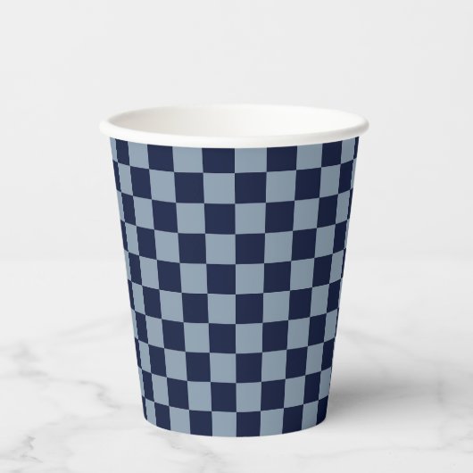 Dunkelblau und Hellblau Karo Pappbecher (Vorderseite)