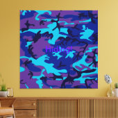 Dunkelblau und Lila Camouflage gesteppte Canvas Pr Leinwanddruck (Insitu (Wohnzimmer))