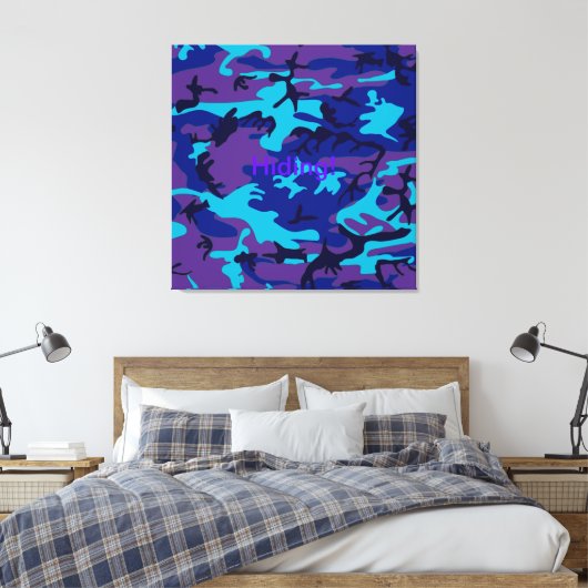 Dunkelblau und Lila Camouflage gesteppte Canvas Pr Leinwanddruck (Insitu (Schlafzimmer))