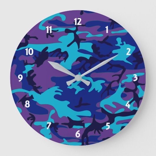 Dunkelblau und Lila Camouflage Wall Uhr (Vorderseite)